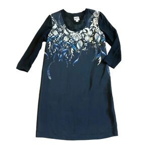 Reiss 1971 Black Silk Shift Dress Floral 3/4 Sleeve Flowy Party Size 4 Women's